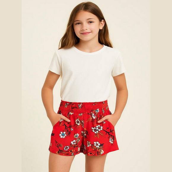 Bixby Kids teen floral red shorts pockets - Picture 1 of 7